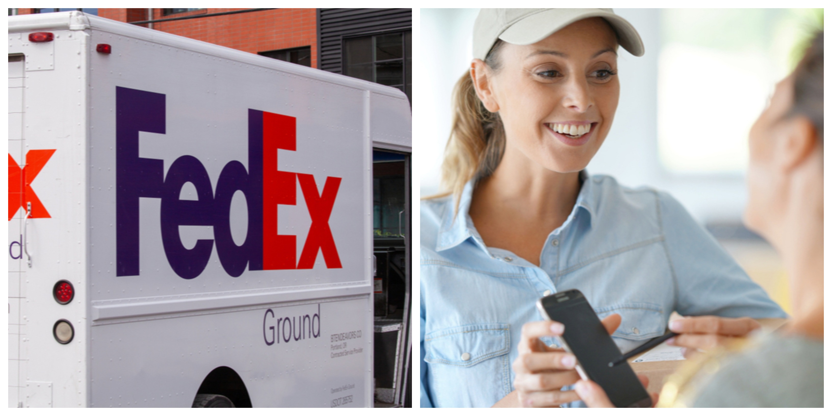 fed ex truck delivery girl customer signs