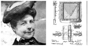 Mary Anderson, inventor of the windshield wiper, with a sketch of her invention